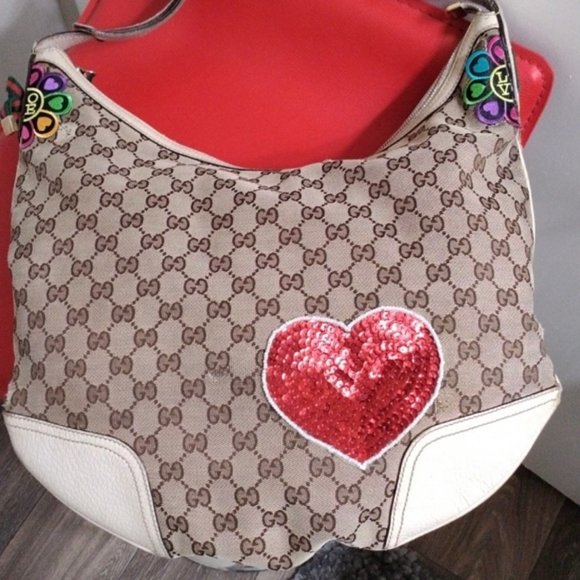 HEARTS 90s Gucci HOBO Large Shoulder Bag - DOUBLE SIDED HEARTS - Picture 10 of 15